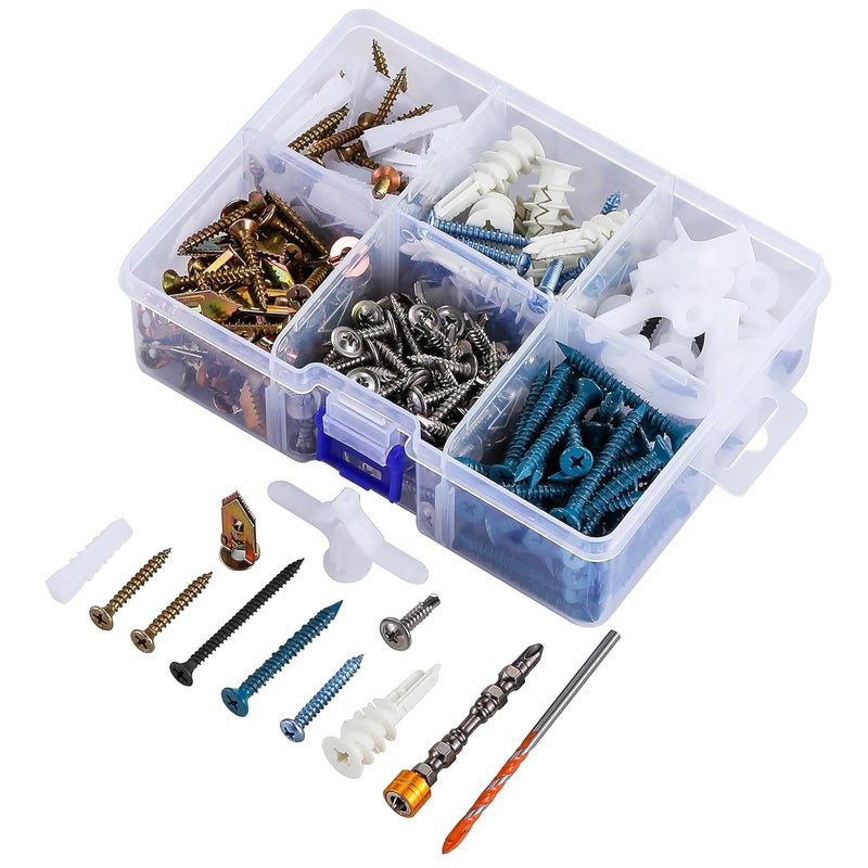Wensilon Multi-Purpose Wall Anchor Set 367PCS, Drywall Anchor kit-for Aluminum, Iron, Wood, Drywall, Concrete Walls, Brick Walls, Hollow Walls - Image 1